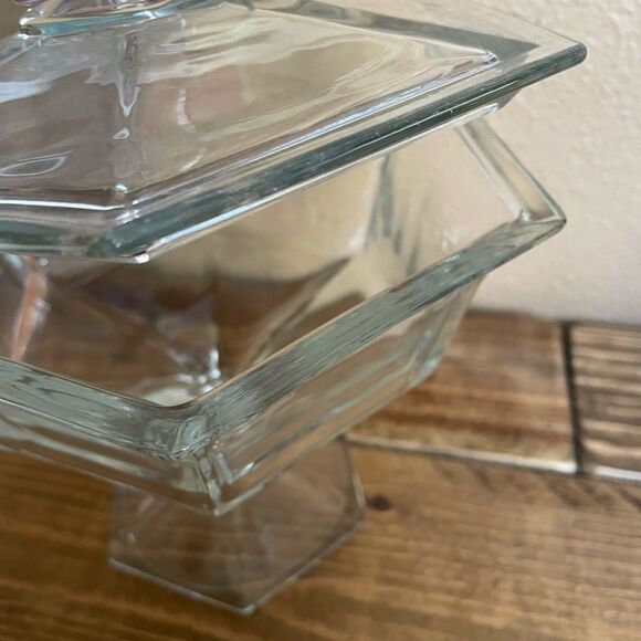Vintage Pressed Glass Hexagon Shaped Candy Dish with Lid - Picture 8 of 15
